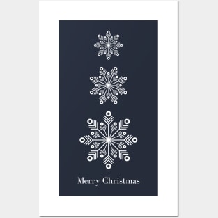 3 Snow Flakes on dark background Posters and Art